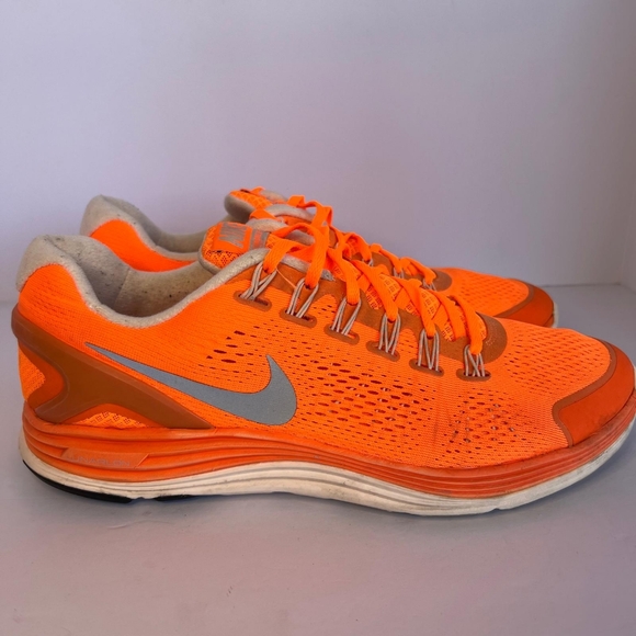 Size 13 Nike Men's Lunarglide 4 Fluorescent Orange Athletic Shoes. No insole - Picture 2 of 15